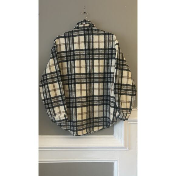 Davi & Dani Plaid Oversized Womens M Jacket Black Brown Ivory Buttons - Picture 2 of 8